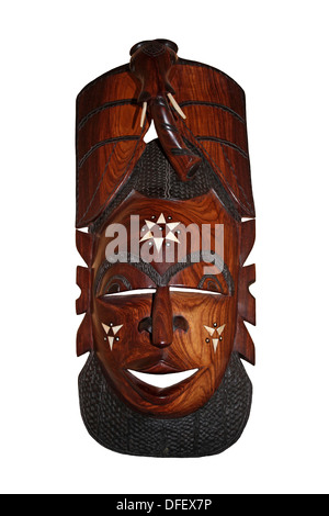 Modern African Carved Wood Mask Showing An Elephant Above A Tribal Face Stock Photo