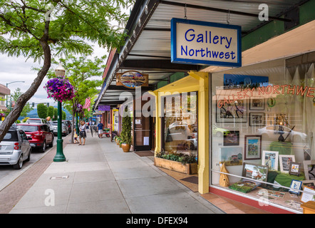 Galleries and shops on Sherman Avenue in downtown Coeur d'Alene, Idaho, USA Stock Photo