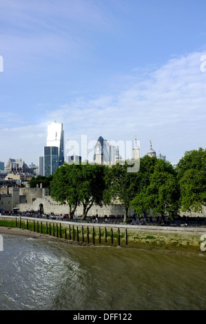 City of London buildings, the Walky Talky and Gherkin tower over the Tower of London Stock Photo