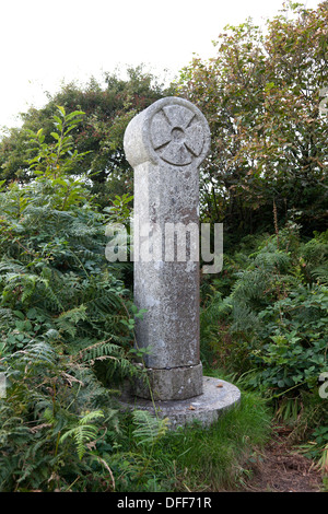 Celtic cross at the site of the holy well, Sancreed, Cornwall Stock Photo