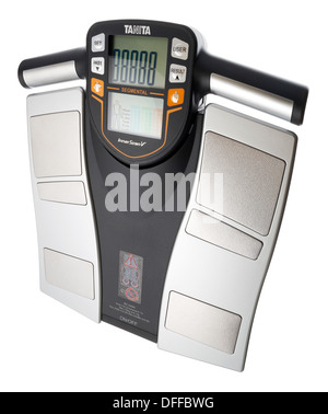 Smart scales with bioelectric impedance analysis, BIA, measuring body fat,  on the background of blurry female legs Stock Photo - Alamy