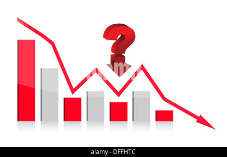 Falling bar chart from color blocks on white background Stock Photo