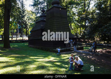 Wooden Orthodox church of St. Nicholas. Jirasek Park Hradec Kralove Czech Republic Stock Photo