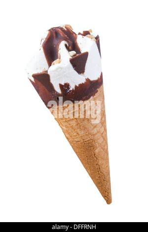 chocolate ice cream cone isolated on white background Stock Photo