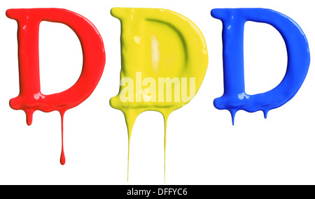 Paint dripping alphabet with 3 different variations in red, yellow, and blue Stock Photo