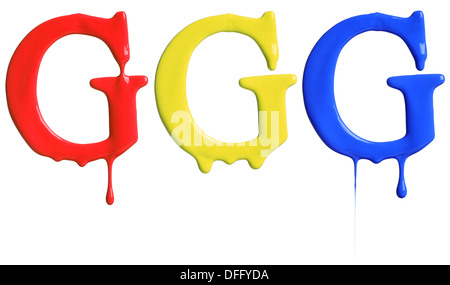 Paint dripping alphabet with 3 different variations in red, yellow, and blue Stock Photo