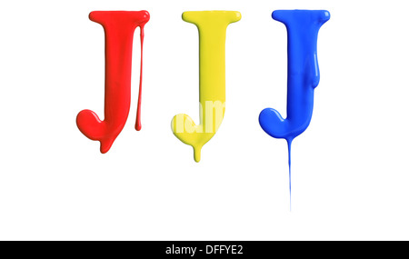 Paint dripping alphabet with 3 different variations in red, yellow, and blue Stock Photo