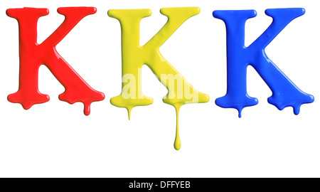 Paint dripping alphabet with 3 different variations in red, yellow, and blue Stock Photo