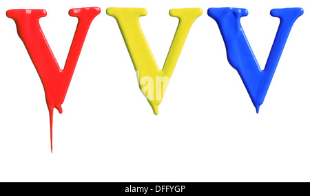 Paint dripping alphabet with 3 different variations in red, yellow, and blue Stock Photo