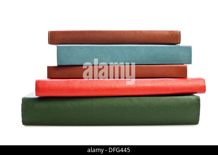 Books on white background. No labels, blank spine. Stock Photo