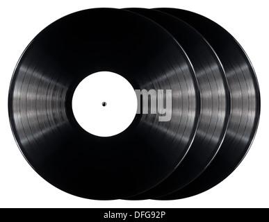 Black vinyl records isolated on white background Stock Photo