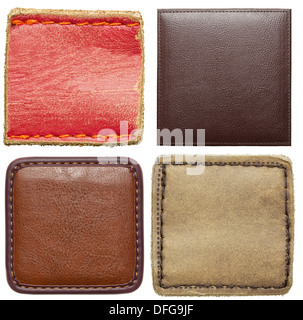 Blank square shape leather labels. Stock Photo