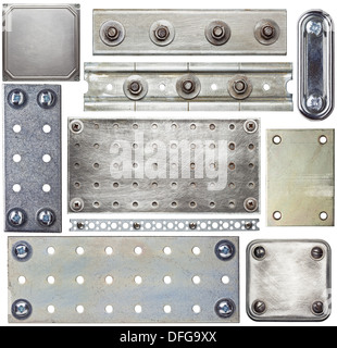 Metal plates with screws and other textures, elements. Stock Photo
