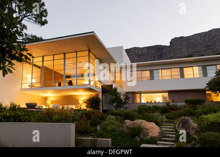 Landscaping in front of modern house Stock Photo