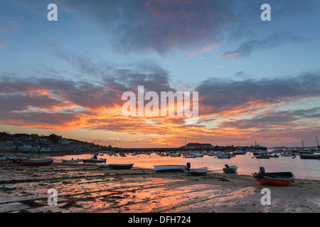 Sunset over Hugh Town Harbour, St Mary's Isles of Scilly, Cornwall Stock Photo