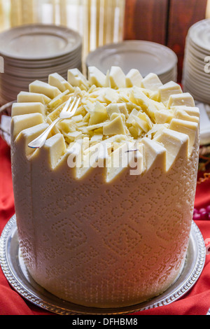 A tower of pre-cut italian ewe's milk cheese Pecorino Stock Photo