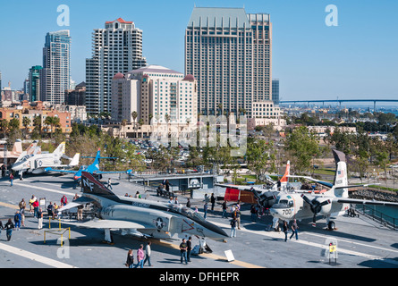 California, San Diego, USS Midway Museum, exhibit aircraft on flight deck Stock Photo