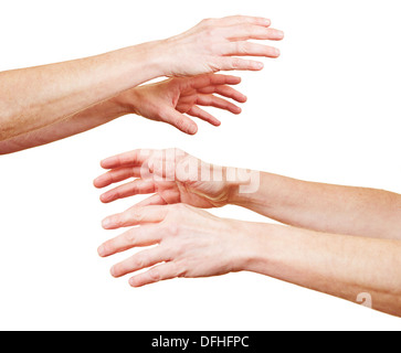 Many hands reaching out in despair to each other Stock Photo