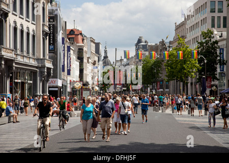 pedestrian zone and shopping street Meir in Antwerp, Belgium, Europe Stock Photo