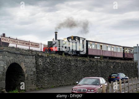 A train on the Ffestiniog Railway leaving from Porthmadog. Stock Photo