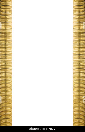 Neat Gold Coin Stacks Forming Page Frame Side Borders Stock Photo