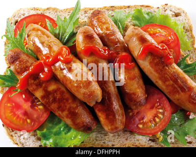 British Food - Sausage Sandwich Stock Photo