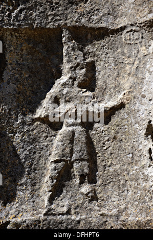 Hittite figure sculpture in Yazilikaya sanctuary [ written rock ], Hattusa The largest known Hittite sanctuary. 13th century BC Stock Photo