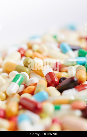 Background made of colorful pills, capsules and medication Stock Photo