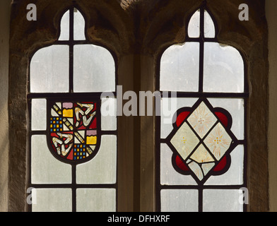 Medieval stained glass window in Sulgrave Manor, the ancestral home of ...