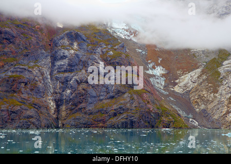 Rock formation in the fog in Glacier Bay National Park & Preserve, Alaska Stock Photo