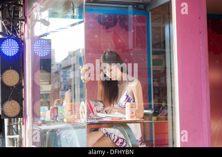 Betelnut girl in a betelnut booth in Taiwan Stock Photo