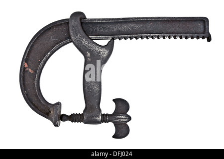 rusty vintage carriage maker adjustable clamp isolated Stock Photo