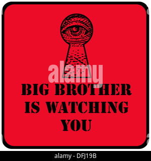 big brother is watching you red sign with eye in a keyhole Stock Photo