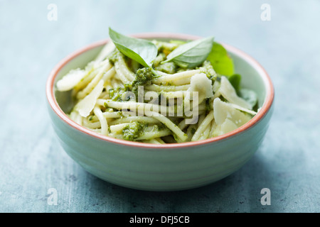 pasta with pesto sauce Stock Photo