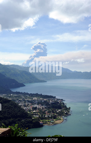 Eruption of Fuego volcano in Guatemala from San Jorge La Laguna, Solola, one of villages by Lake Atitlan Sep. 2012. Stock Photo