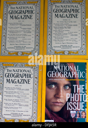 125th anniversary issue of National Geographic with vintage editions, London Stock Photo