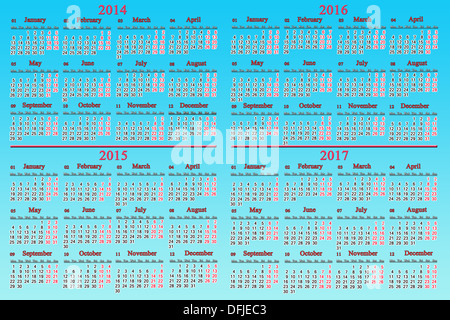 usual office calendar for 2014 - 2017 years on the light blue background Stock Photo