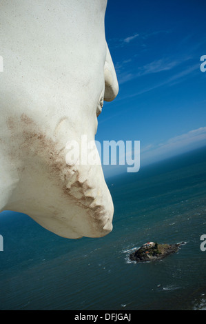 View of the sea from the top of the Jesus Christ of Vung Tau statue, including the beard of Jesus. Stock Photo