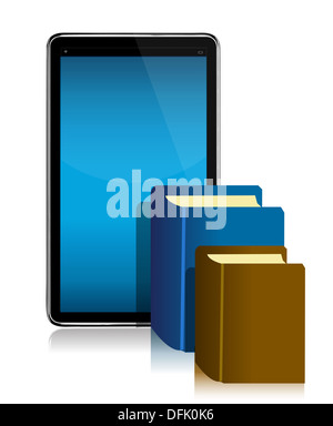 Ebook and books in front of illustration design Stock Photo