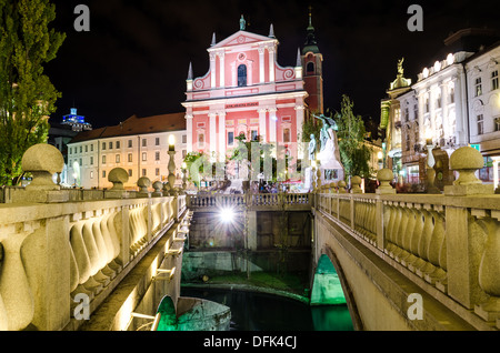 Ljubljana, Triple Bridge (Tromostovje), Slovenia Stock Photo