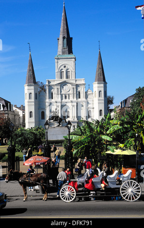 Jackson Square and the towering St. Louis Cathedral, New Orleans, Louisiana, USA Stock Photo