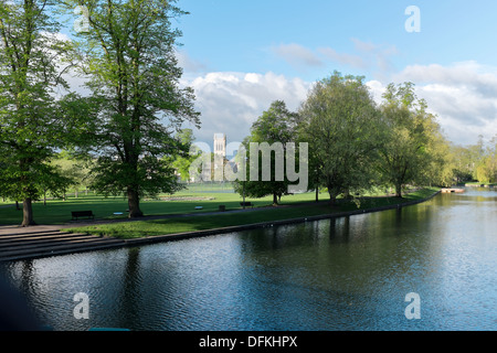 View from River Cam across Jesus Green to St John's College, Cambridge UK Stock Photo