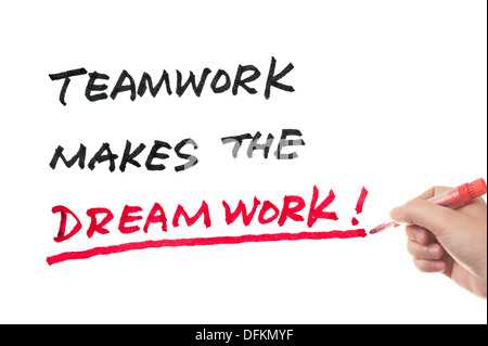 Teamwork makes the dreamwork words written on white board Stock Photo