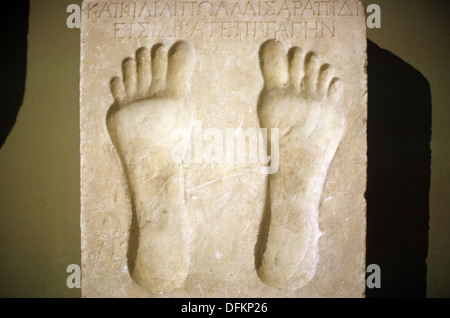 Vemata or Votive Human Footprint Relief, Soles or Plantar aspect, Indicating the Presence of a Pilgrim at a Sacred Place. Ancient Greece. Stock Photo