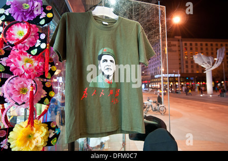 Pupular funny t-shirt called Obamao (compilation of Barack Obama and Mao Zedong) in Beijing, China Stock Photo