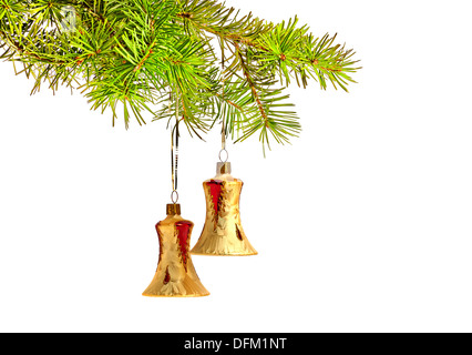 Two Christmas bells, decoration on the tree Stock Photo