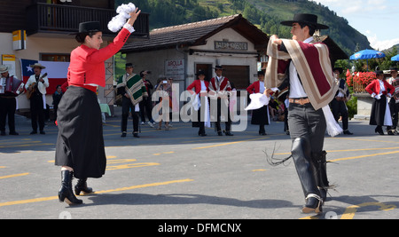 Chilean dance partners and musicians at the International Festival of Folklore and Dance from the mountains (CIME) : August 13, Stock Photo