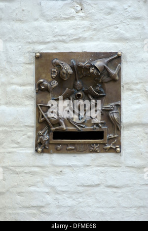 Mail box with Hieronimus Bosch characters in Bruges, Belgium Stock Photo