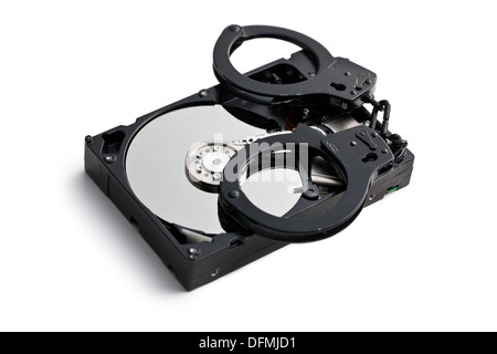 handcuff with hard disk on white background Stock Photo