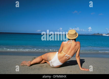 Woman at the beach. Colombier Bay. St. Barts. Caribbean Stock Photo - Alamy